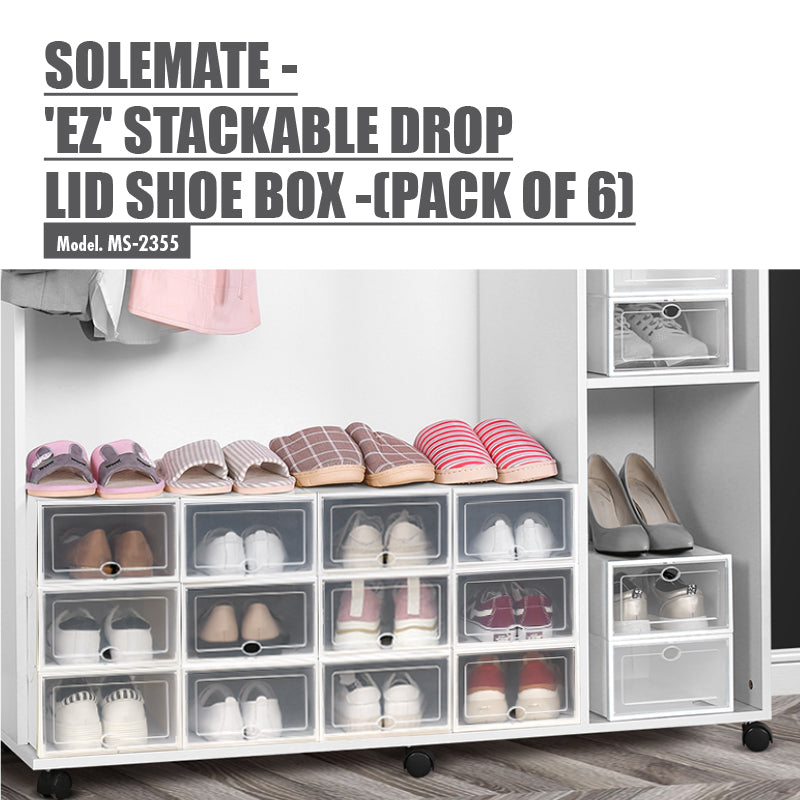 SoleMate - 'EZ' Stackable Drop Lid Shoe Box - Fits: Size 44 (Pack of 6)