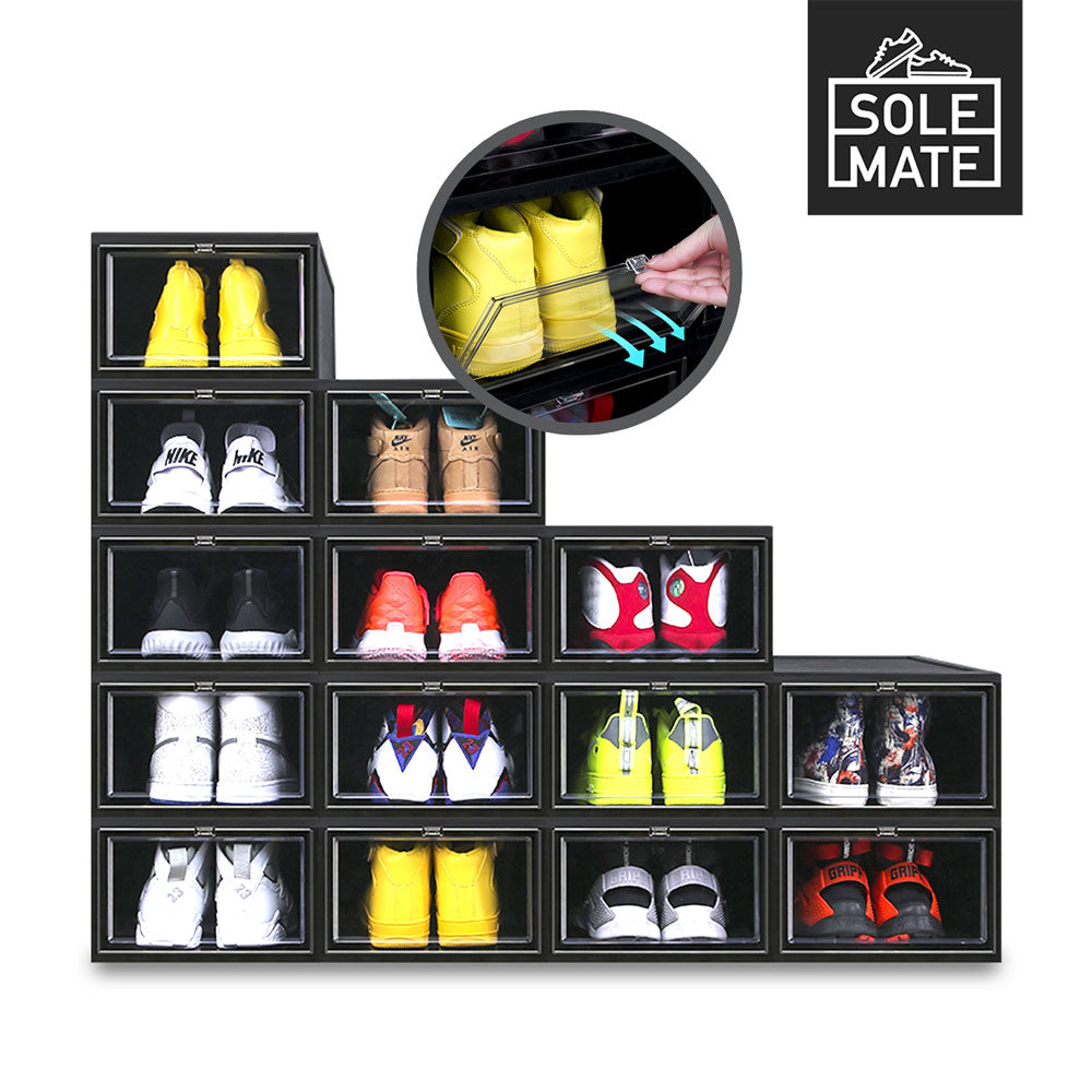 SoleMate - Stackable Drop Lid Shoe Box - Fits: Size 45 (Pack of 2) - Black