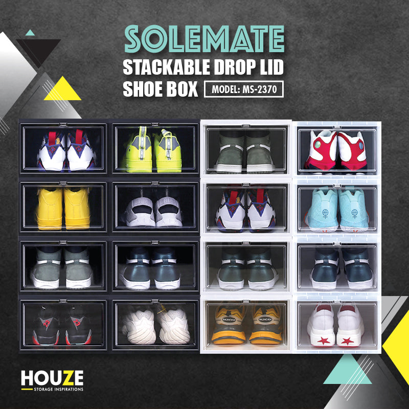 SoleMate - Stackable Drop Lid Shoe Box - Fits: Size 45 (Pack of 2) - White
